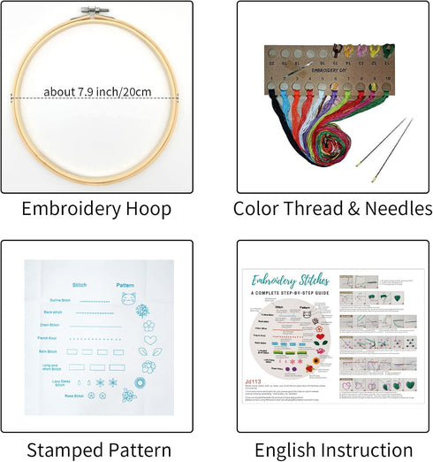 Louise Maelys Beginners Embroidery Kit, 8 Basic Stitches Practice kit for Adults,Cross Stitch Starter Kits with Embroidery Cloth Hoop Needles Inst...