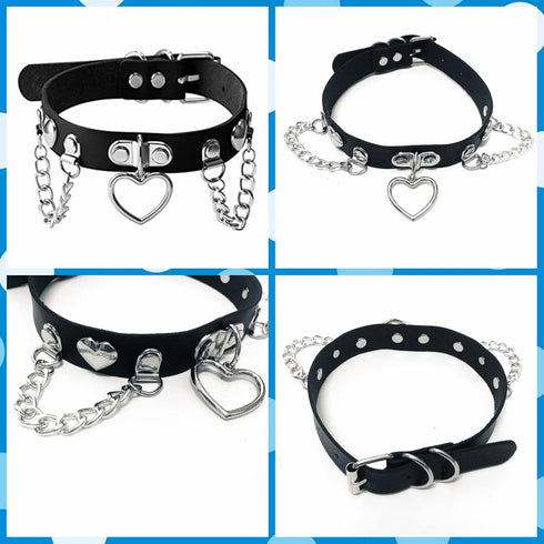 Soft Leather Choker Collar with Chain Leash Set Heart Pendant Necklace for Womens Pet Dogs Cats Unique Gifts...