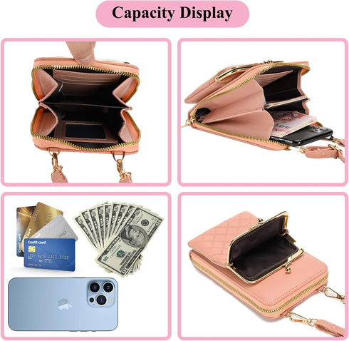 Crossbody Phone Bag, Kiss Lock Shoulder Purse for Women Small Wallet with Credit Card Slots...