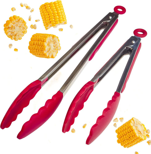 StarPack Premium Silicone Kitchen Tongs Set of 2 (9-Inch & 12-Inch) - Stainless Steel with Non-Stick Silicone Tips, High Heat Resistant to 480°F, ...