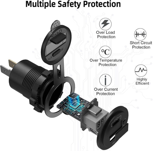 Qidoe 2 Pack PD3.0 20W and QC3.0 18W USB C Car Charger With LED Voltmeter and ON/Off Switch for Boat, RV, Truck, Golf Cart, Motorcycle...