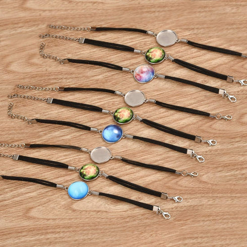 DROLE 40Pcs 25mm Adjustable Bracelet Blanks Kit-20Pcs Leather Bracelet Chain Blanks and 20Pcs 25mm Clear Glass Cabochons for Jewelry Making Black ...