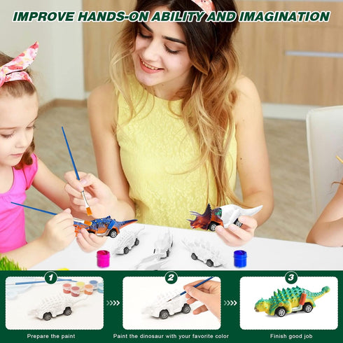 Mchochy 6 Pack Painting Dinosaur Pull Back Car Toys Arts and Crafts for Kids Age 3-12, DIY Dinosaur Painting Kits for Boys Girls Kids Christmas Pa...