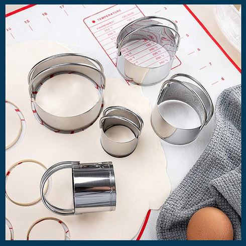 5Pcs Biscuit Cutter Set, Stainless Steel Round Cookies Cutter Fondant Cutters with Handle for Cutting Thick or Thin Dough Stainless Steel Baking T...