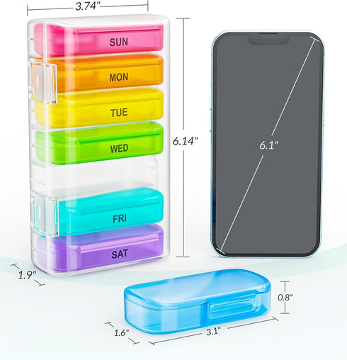 ZIKEE 7 Packs Extra Large Pill Organizer, Portable Pill Box 7 Day for Pocket, Purse, Weekly Pill Case with Dual-Protection Design, Pill Container ...
