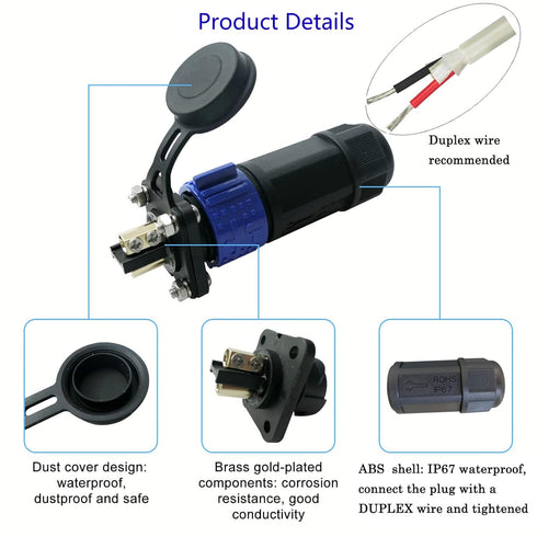 2 Pin 50Amp Trolling Motor Plug Receptacle Set, 12/24/36/48 Volt Marine Boat Power Waterproof IP67 Connector Trolling Boat Plug for Trolling Motor...