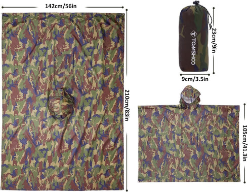 TOMSHOO Multifunctional Raincoat with Hood Hiking Cycling Rain Cover Lightweight Poncho Rain Coat Outdoor Camping Tent Mat...