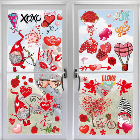 Valentine's Day Window Clings Decorations, 9 Sheets Window Stickers Decals for Home, Office, Love Heart Decals Ornaments Birthday, Wedding, Annive...