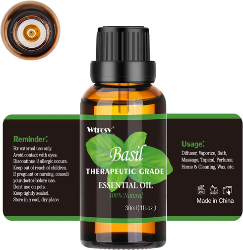 Basil Essential Oil, Essential Oil,100% Natural Essential Oil-Perfect for Diffuser, Humidifier,Aromatherapy, Massage,Skin & Hair Care,1.01fl oz...
