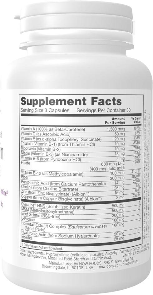 NOW Solutions, Hair, Skin and Nails, Clinically Advanced, Support with Clinically Tested Cynatine®, 90 Veg Capsules...