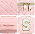 Initial Makeup Bag, Quilted Letter Cosmetic Bag Cute Make Up Bag with Handle Portable Travel Toiletries Bag Pink, Personalized Birthday Gift for W...