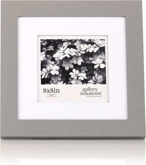 Gallery Solutions - 8"x8" Flat Grey Wall Frame - Double White Mat - Wall/Wall Mount Display - Perfect Fit for 5"x5" Photos - Versatile Mounting Op...