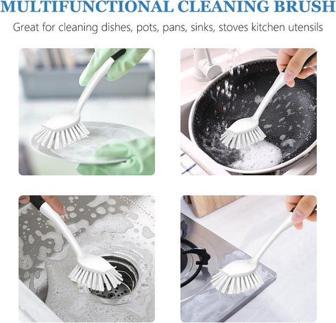 SetSail Dish Brush with Handle, 2 Pack Stiff Bristles Dish Scrubber with Built-in Scraper Dish Scrub Brushes for Cleaning Dishes, Pots and Pans, K...