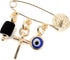 LESLIE BOULES Gold Plated Saint Benedict Baby Brooch Jeweled Safety Pin Genuine Azabache and Evil Eye Pendant Protection Jewelry...