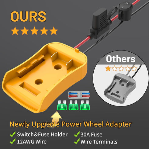 Power Wheels Adapter for Dewalt 20V Battery Adapter, 20V Power Wheels Battery Converter Kit with Fuses Holder and Switch, Wire Terminals, 12AWG Wi...