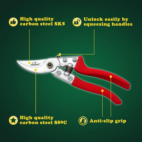 Pleasant Plus 8 inch Bypass Pruning Shears, Hand Pruners, Garden Clippers., Professional-Grade for Bonsai, Indoor and Outdoor plants, Tree Branchs...