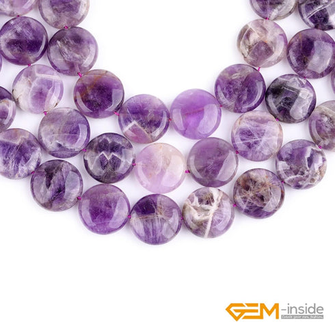 GEM-Inside Natural Coin 20mm Amethyst Agate Gemstone Crystal Energy Stone Loose Beads for Jewelry Making Jewelry Beading Supplies for Women...