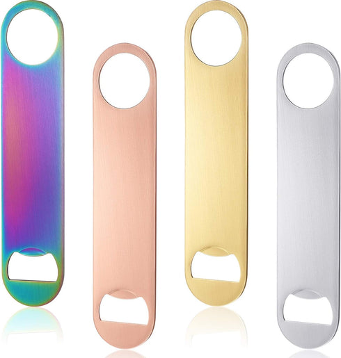 4 Pcs Heavy Duty Stainless Steel Flat Bottle Opener Bartender 7 Inch Solid Beer Opener for Bar Kitchen Wedding Birthday Party(Laser, Gradient Pink...