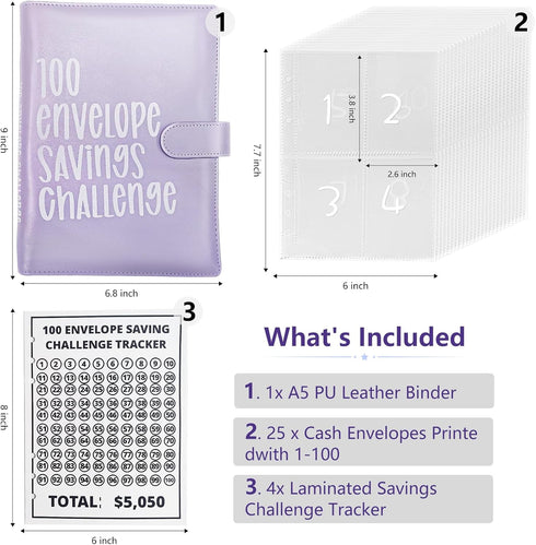 100 Envelopes Money Saving Challenge, Easy and Fun Way to Save $5,050, Budget Binder Savings Challenge Book, Savings Challenges Budget Book Binder...