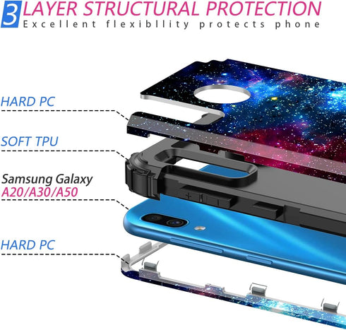 Miqala for Galaxy A20/A30/A50 Case,Shiny in The Dark Three Layer Heavy Duty Shockproof Hard Plastic Bumper +Soft Silicone Rubber Protective Case f...