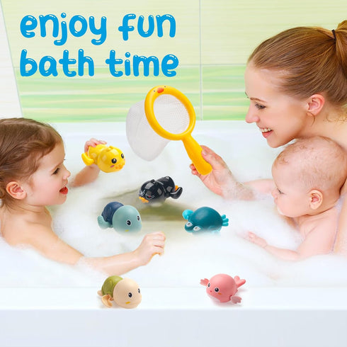 Bath Toys for Kids Ages 1-3, Floating Wind-up Baby Bathtub Toys for 1 Year Old Boy, 7 Pack Cute Swimming Turtle Toddler Toys for Baby Shower Beach...