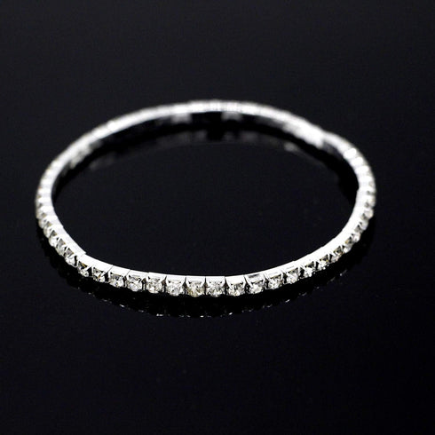 Women Rhinestone Stretch Ankle Bracelet Silver Sparking Tennis Bracelet Crystal Anklet Foot Chain Jewelry (1 Row - 6pcs)...