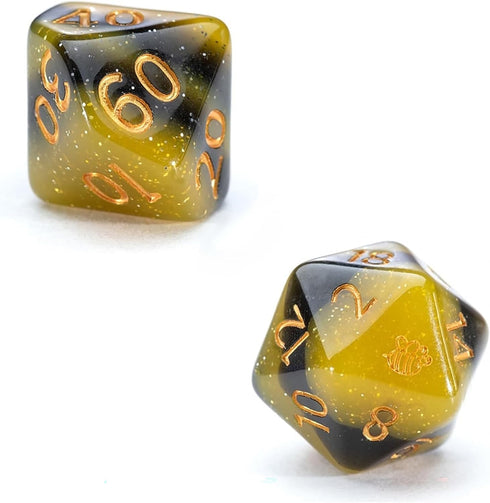 Gake Keeper Games & Dice: Sui Generis Dice - Electric Bumble Bee - Black & Yellow - 7 Piece Resin Dice Set, Role Playing Game Accessory, 5 Layer D...