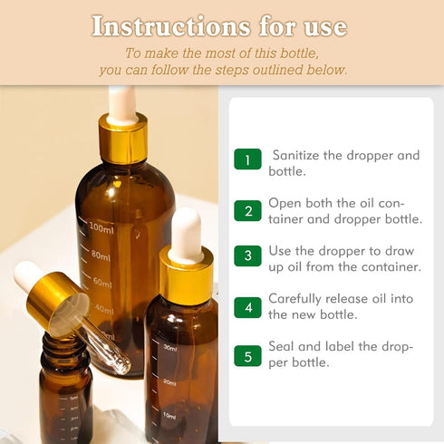 50ml Graduated Glass Dropper Bottles, Pack of 3 – Precision Measurement Dispenser for Essential Oils, Lab Use, and Serums...
