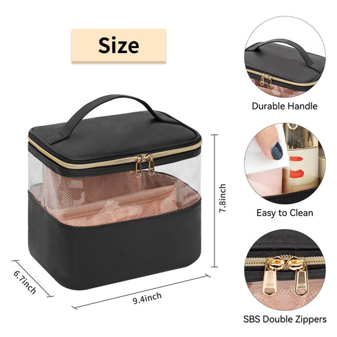 CUBETASTIC Travel Makeup Bag, Large Capacity Make Up Bag for Women Transparent Plastic Patchwork Clear Cosmetic Skincare Organizer Train Case Wate...