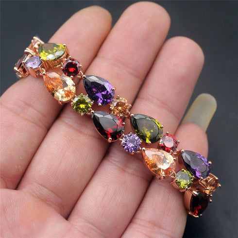 Vanessa Rose Gold Multi Gemstone Jewelry Sets for Women,Sparkling Garnet Amethyst Morganite Peridot Topaz (8 inch Bracelet)...