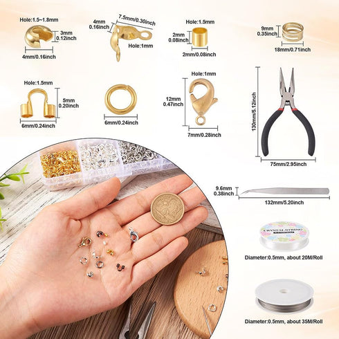 Pandahall 2045Pcs Jewelry Findings Kit 4 Colors Crimp Beads Covers Wire Guardians Jump Rings Lobster Claw Clasp Bead Tips with Pliers Beading Wire...