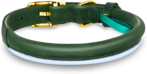 OOPSDOGGY Reflective Rolled Leather Dog Collar for Small Dogs, Adjustable Soft Padded Pet Collar for Small Breed Dogs Puppy (XS, 8"-11", Green)...