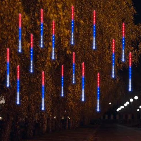 FUNPENY 4th of July Lights, 288 LED Red White and Blue Meteor Shower Rain Lights, Independence Day Decorations 30cm 8 Tubes Outdoor Christmas Ligh...