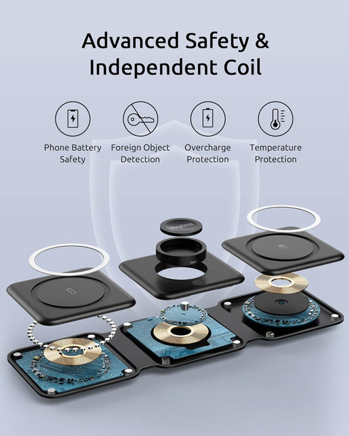 3 in 1 Foldable Wireless Charger, Wireless Charging Station for iPhone 15/14/13/12/11 Pro Max/X/XS, Fast Magnetic Travel Wireless Charging Pad for...