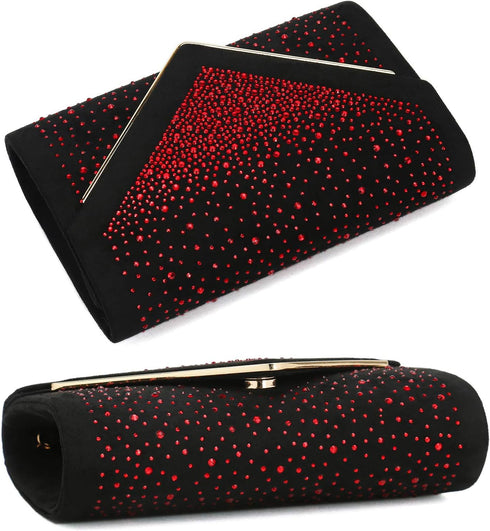 CHARMING TAILOR Envelope Purse Formal Faux Suede Clutch Rhinestone Evening Bag for Women Party Handbag...