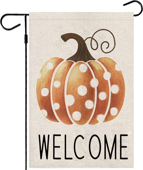 Fall Garden Flag?Welcome Pumpkin Fall Flag 12X18inch?Double Faced Linen Material ?Outdoor Fall Decor?Farmhouse Welcome Banner Pumpkin Decor...