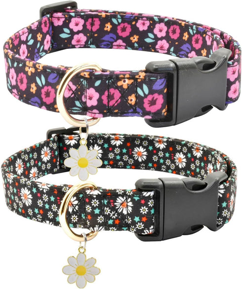 2 PCS Cotton Dog Collar Soft Cute Flower -3 Sizes Soft Nylon Puppy Collar Adjustable for Girl Female Small Medium Large Dogs… (Flower-4, M(13-18in...