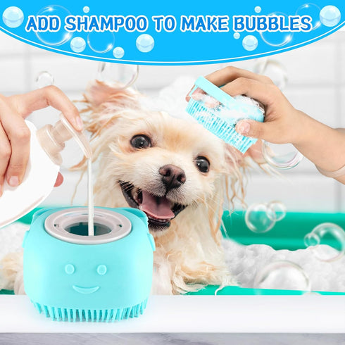 Dog Bath Brush with Gloves, Cat Bathing Gloves, Silicone Dog washing Gloves with High-Density Teeth, Dog Bath Supplies Christmas Gifts for Long Sh...
