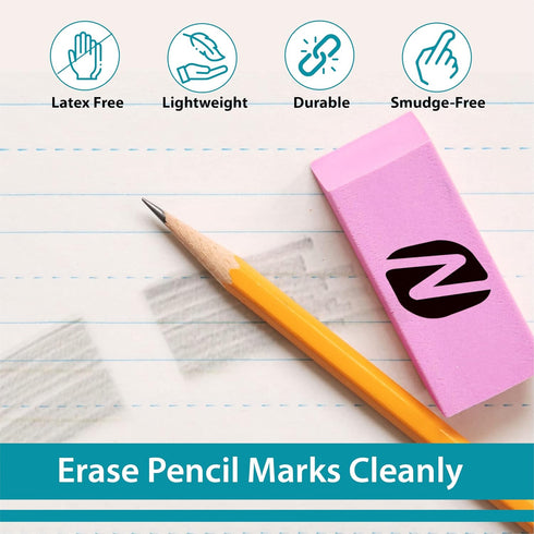 Noverbee Erasers, Pink Erasers. Erasers for Pencils 24 Pk. Erasers for Kids, Erasers Bulk for School Supplies, Art, and Office Use. Latex- Free pe...