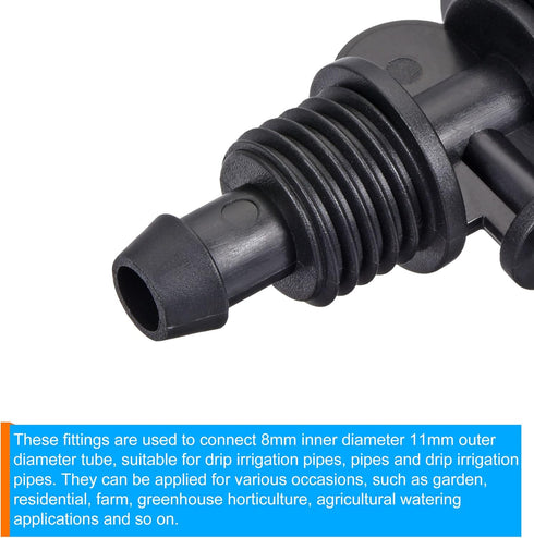 MECCANIXITY Drip Irrigation Barbed Tee 3-Way Fitting 8mm to 4mm ID Tubing for Garden Drip Tape Tubing Sprinkler System Black Pack of 20...
