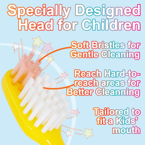 Kids Toothbrush 4 Pack - Soft Bristles with Suction Cup for Easy Storage, Toddler Toothbrush Children Sized Brush Head, Girl & Boy Set...