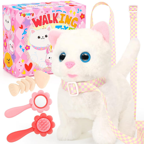 Tagitary Plush Toys Electronic Toy Cat That Walking and Meowing,Tail Wagging Interactive Toy Cat for Kids with Leash,Easter Christmas Birthday Gif...