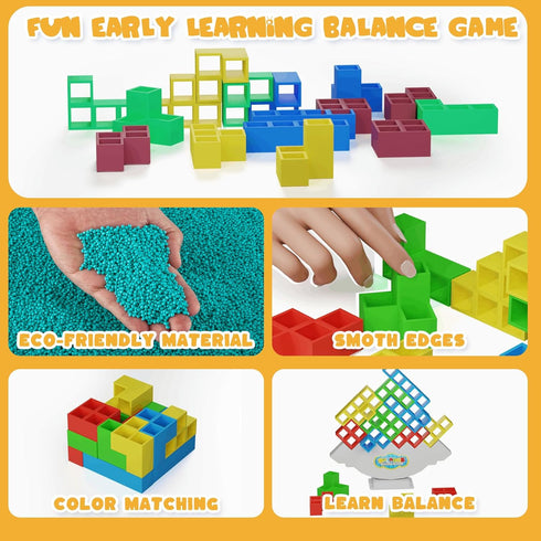 48 Pcs Tower Balance Game, Stack Attack Board Games for 2 Players Family Games, Balance Tower Building Blocks, Building Blocks Stacking Balance Ga...