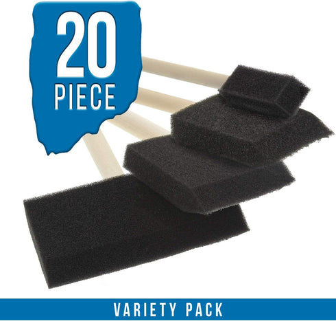 U.S. Art Supply Variety Pack Foam Sponge Wood Handle Paint Brush Set (Value Pack of 20 Brushes) - Lightweight, Durable and Great for Acrylics, Sta...