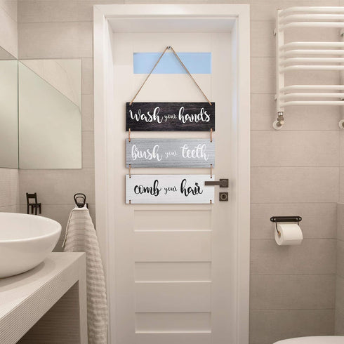 Jetec Bathroom Wall Decor Bath Rules Wall Art Sign Family Hanging Funny Wooden Hanging Sign Rustic Wood Decor for Home Bedroom Outdoor(Simple Patt...