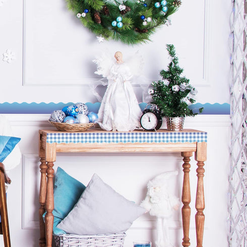 69Ft Christmas Bulletin Board Borders 5 Design 60Pcs Winter Snowflake Trim Borders Blue Plaid Stripe Dot Bulletin Board Stickers for School Classr...