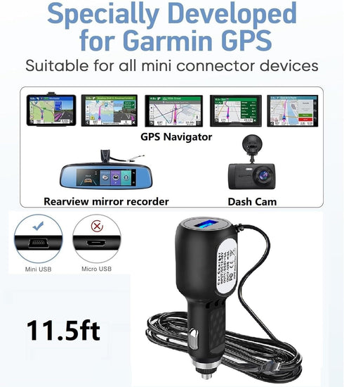 Dash Cam Charger Cable, 11.5FT Mini USB for 12V-24V Cars & Trucks, 3-in-1 Charging for Dash Cam, GPS Navigator, Mobile Phones & Other Devices......