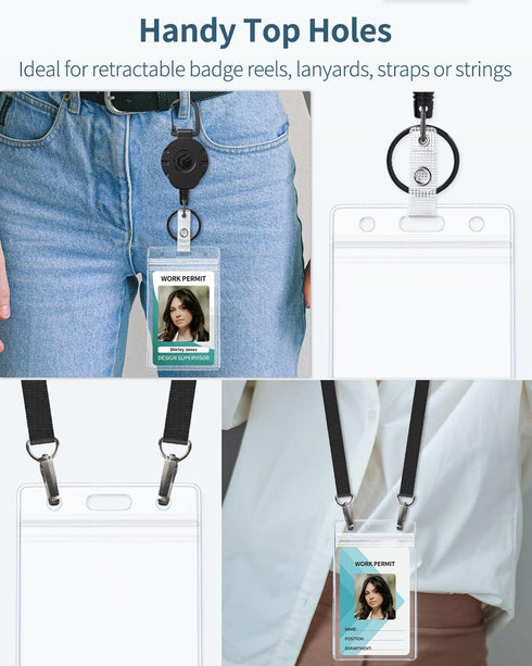 Pawfly 12 Pack Vertical ID Card Badge Holder Waterproof Clear Card Sleeve Case Cover Heavy Duty Card Protector Pouch with Resealable Zip for Proxi...