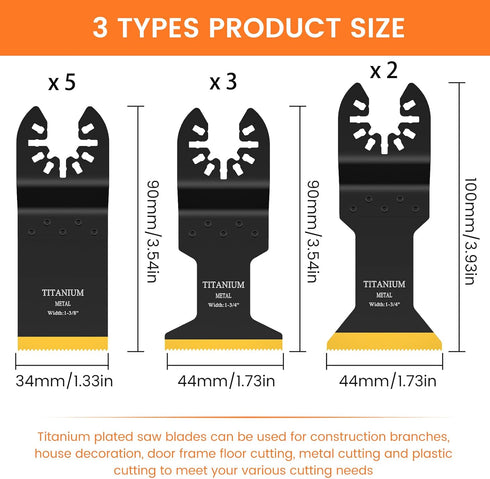 JTWEB Titanium Oscillating Tool Blade, 10PCS Oscillating Saw Blades Metal Cutting Multi Tool Blades Kits Wood and Metal Nails Plastic, Multitool B...