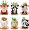 6 Pack Succulent Pots, 3 Inch Small Ceramic Flower Planter Pot, Cute Animal Plant Holder Container with Drainage Hole and Bamboo Tray for Cactus, ...
